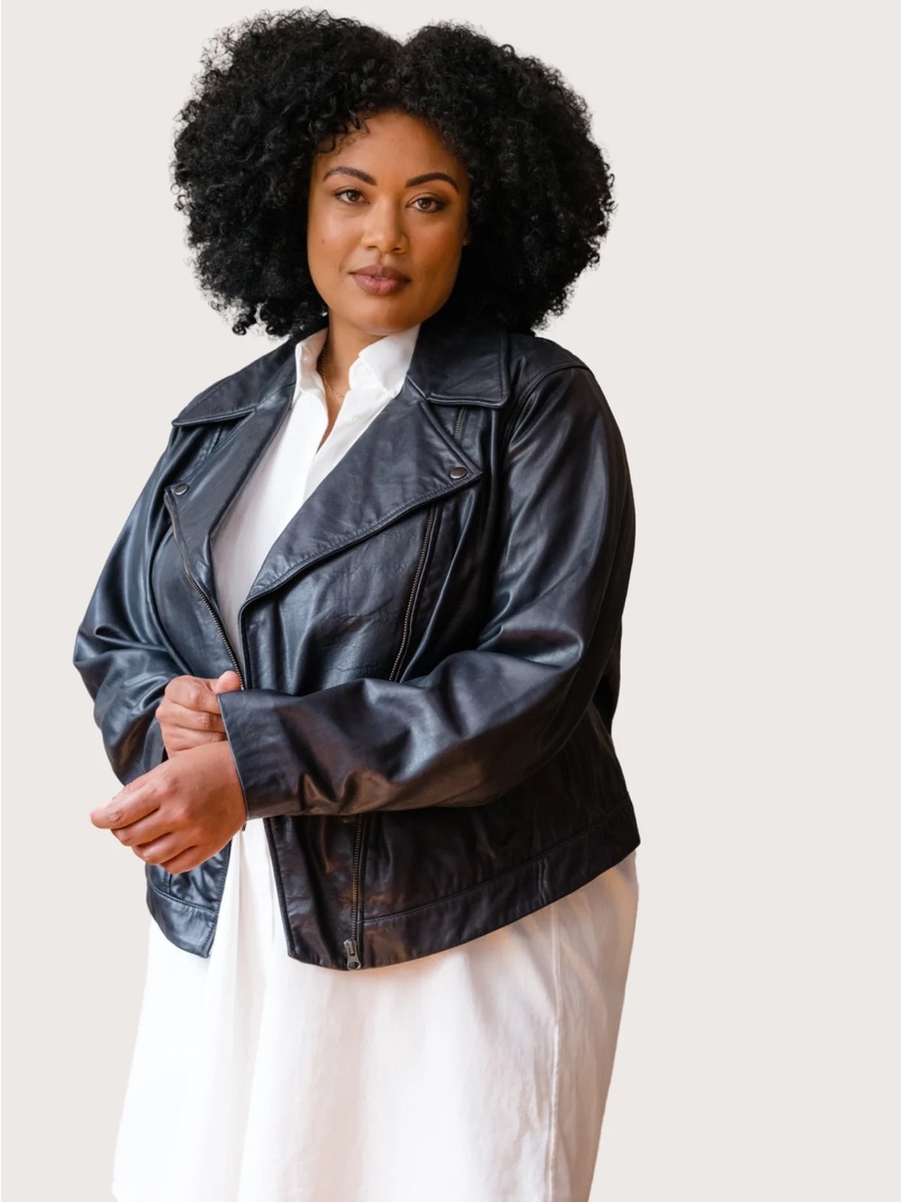 Able Super Soft Leather Cropped Moto Jacket- Black